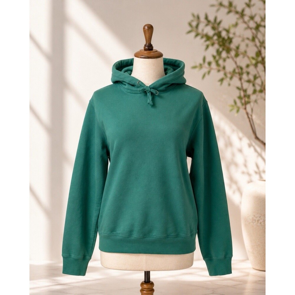 UNIQLO Green Solid Pullover Hoodie Drawstring Hood Long Sleeve